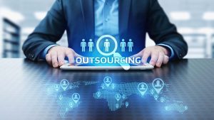 Graphs and charts illustrating the advantages of outsourcing.